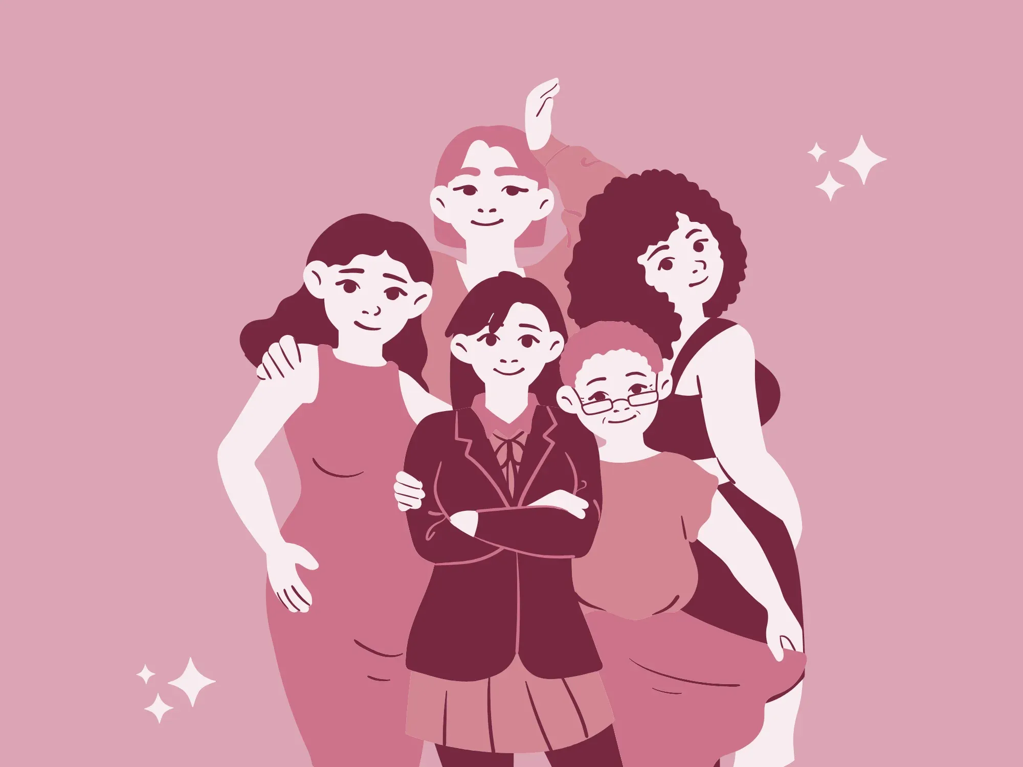 Illustration of five women standing together